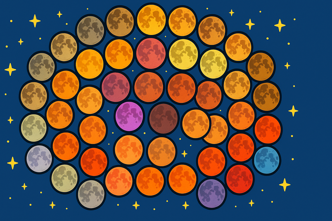 Colors of the Moon project with 48 different lunar hues in a spiral pattern, photographed across a decade.