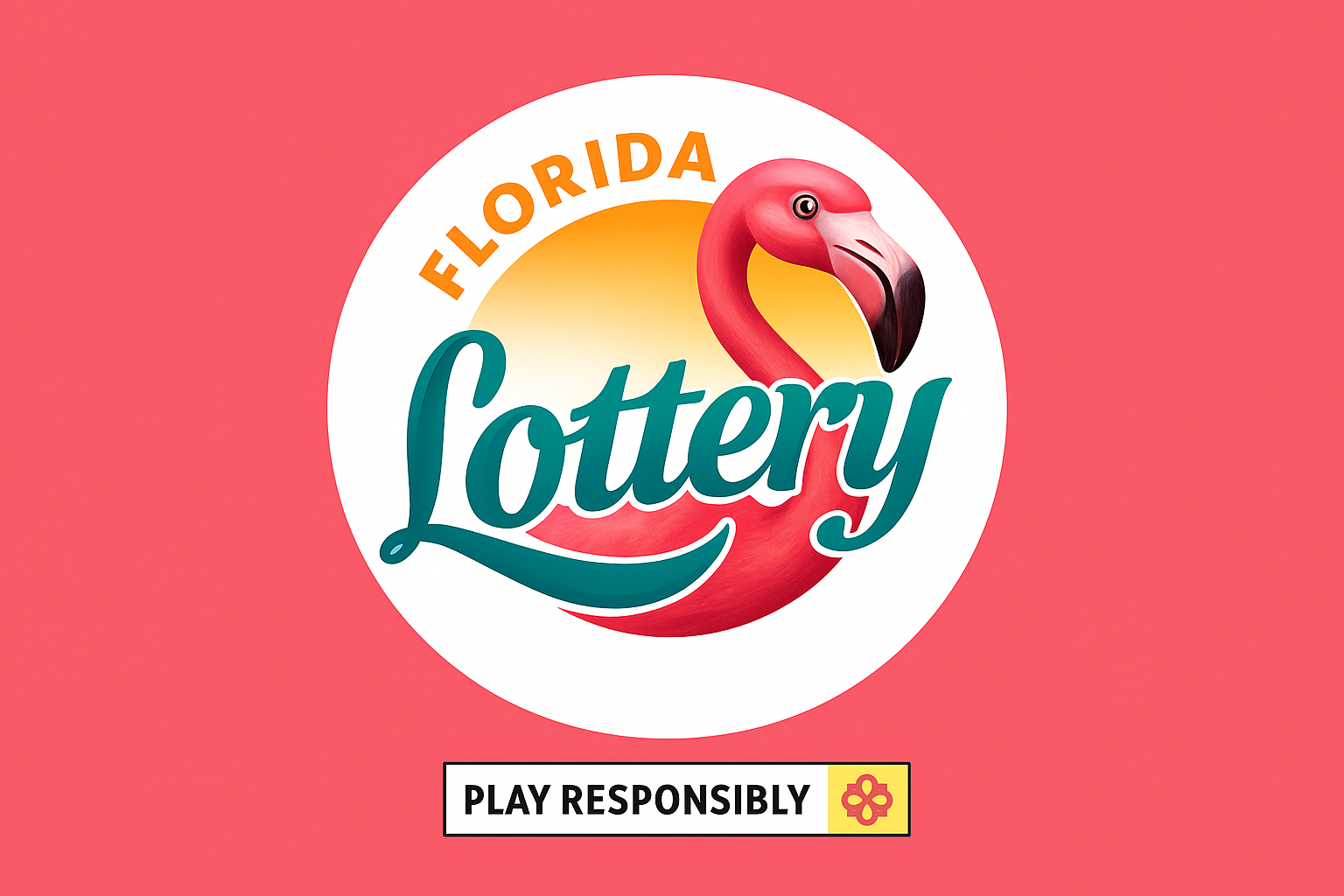 Official Florida Lottery emblem featuring a flamingo and vibrant typography, symbolizing lottery results and updates.