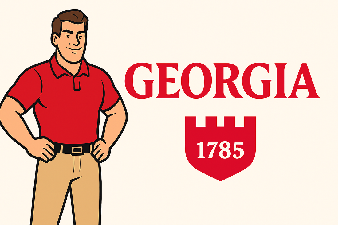 Digital illustration featuring University of Georgia branding with cartoon-style character beside the UGA logo.