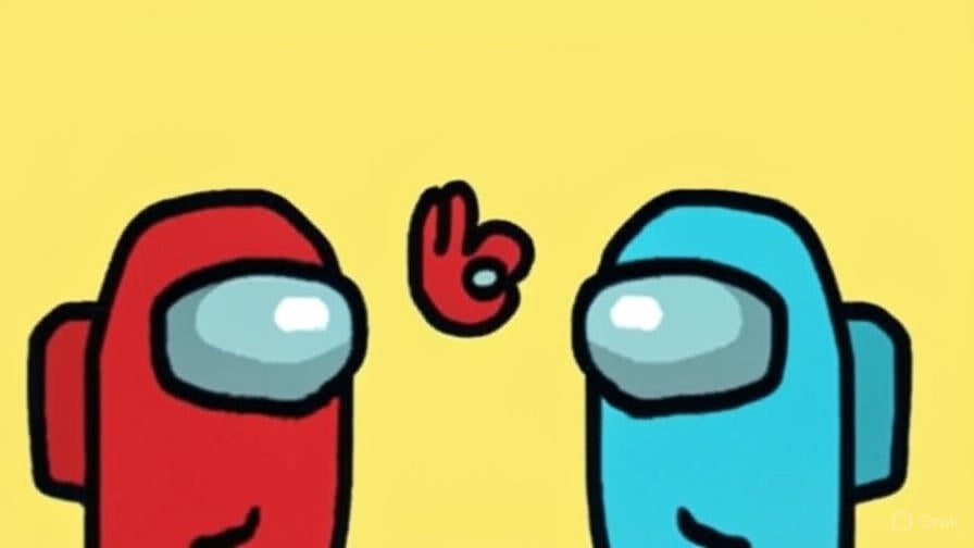 Colorful Among Us crewmates gathered around spaceship table, teasing new animated show