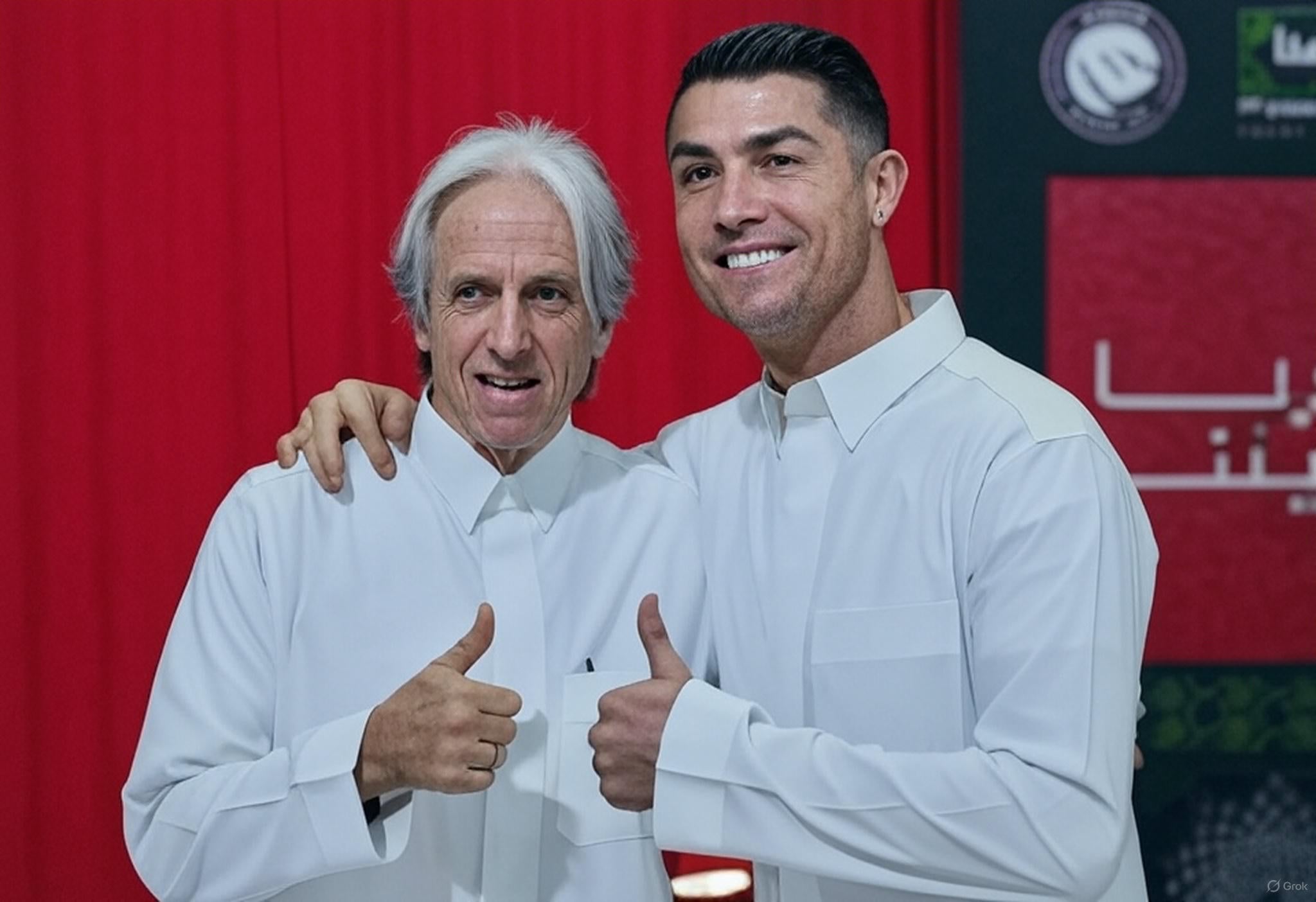 Ronaldo celebrating Saudi National Day wearing white thobe and green sash