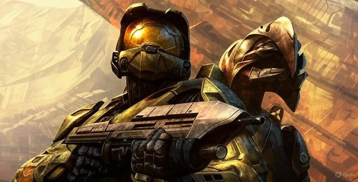 Master Chief artwork on GameStop’s exterior, highlighting the enduring legacy of Halo 3 in gaming culture.