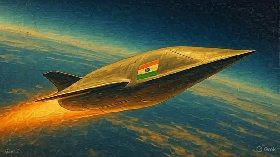 DRDO Dhvani missile flying at hypersonic speed over Indian flag