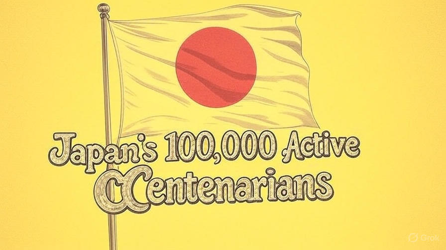 Japanese elderly citizens exercising with wooden dumbbells to celebrate longevity milestone