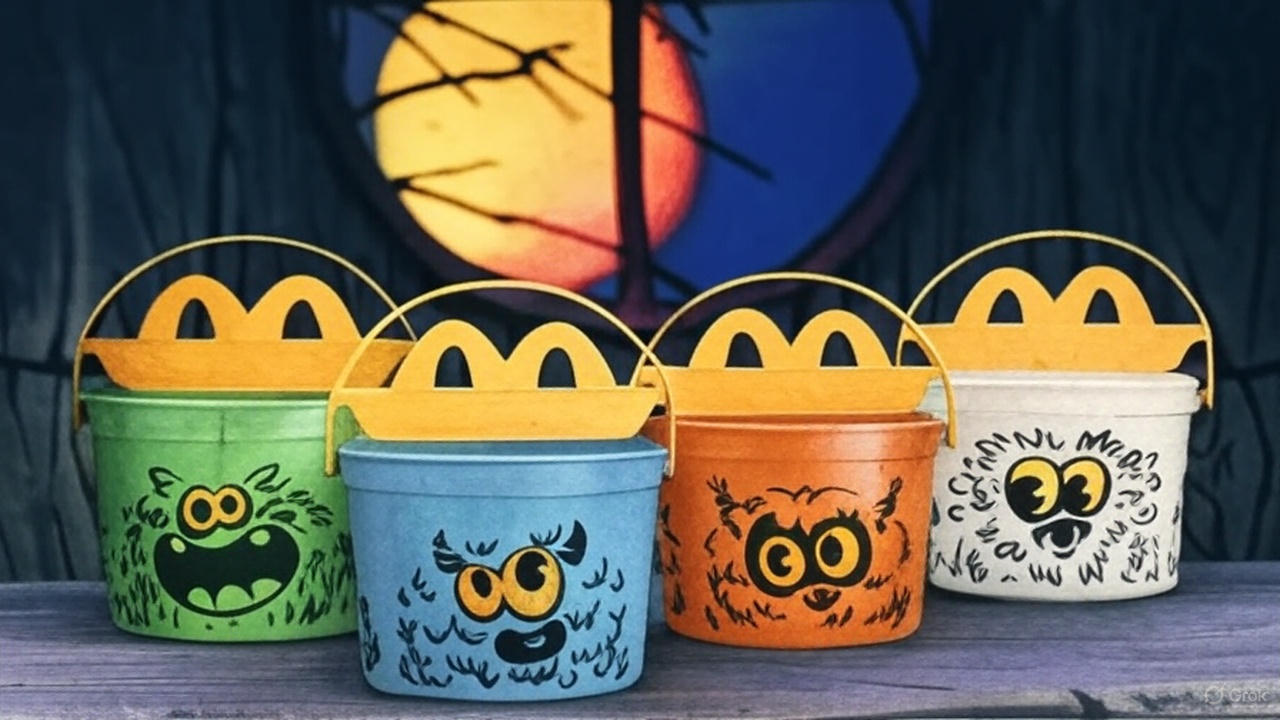 Colorful McDonald’s Happy Meal Boo Buckets for Halloween 2025 with new spooky designs.