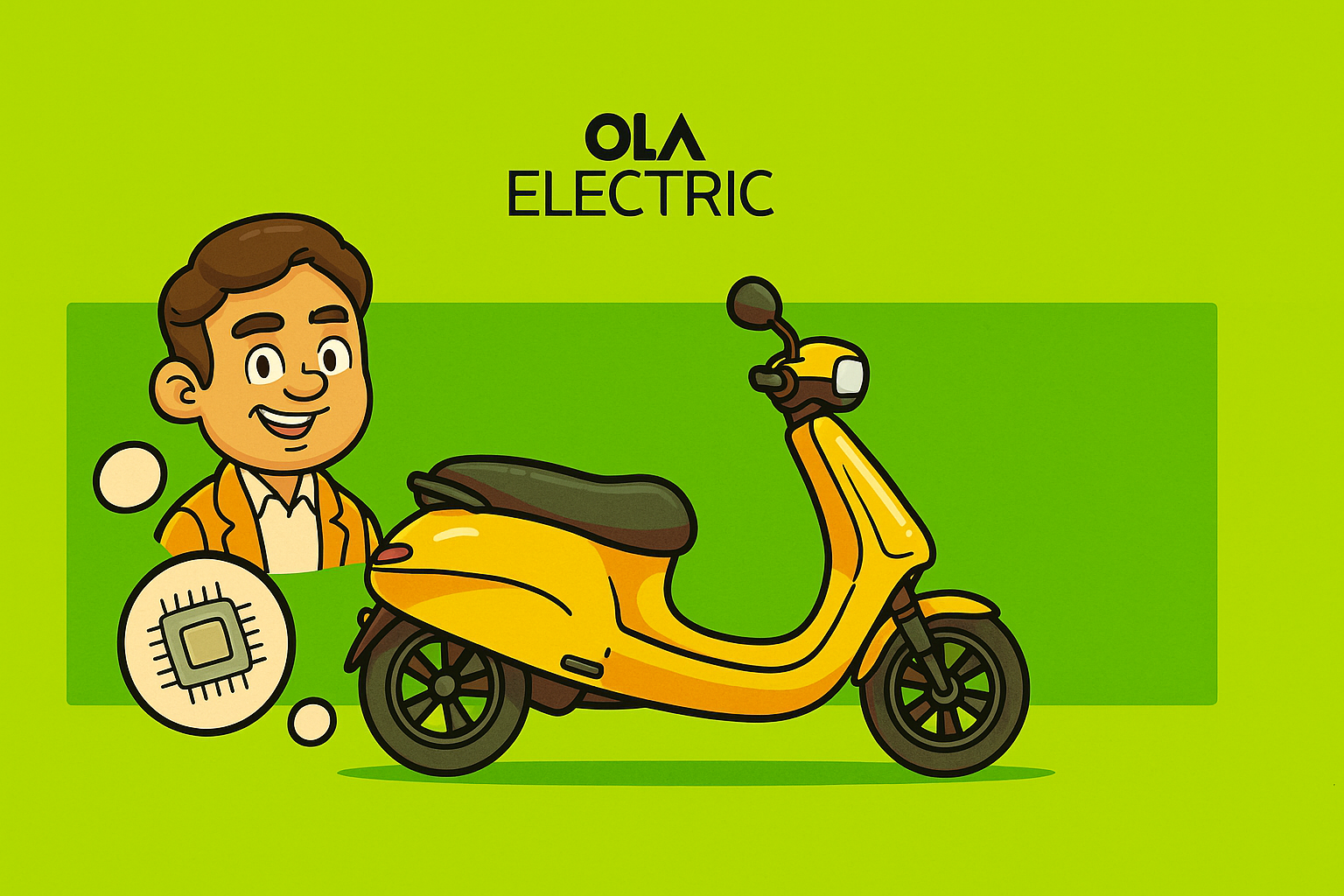 Ola Electric scooter with rising share price trend illustration