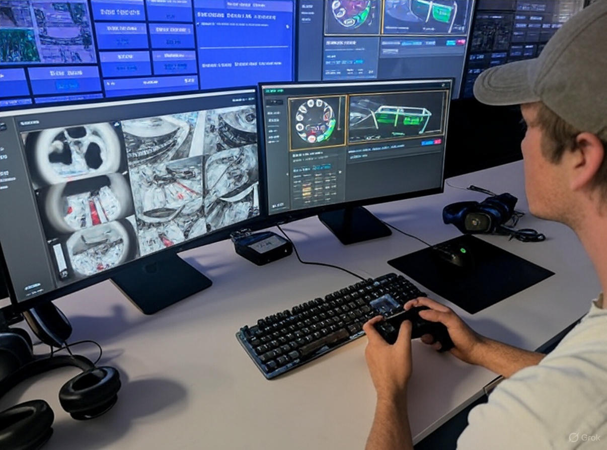 High-tech control room of The Boring Company managing Boring Machines remotely