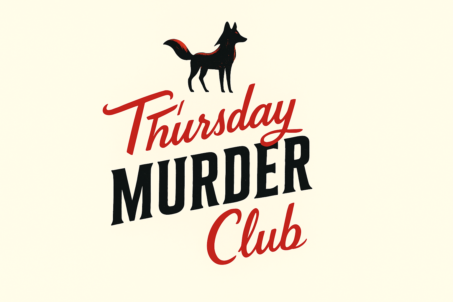 Minimalist design of The Thursday Murder Club title featuring a fox and vintage-style lettering.