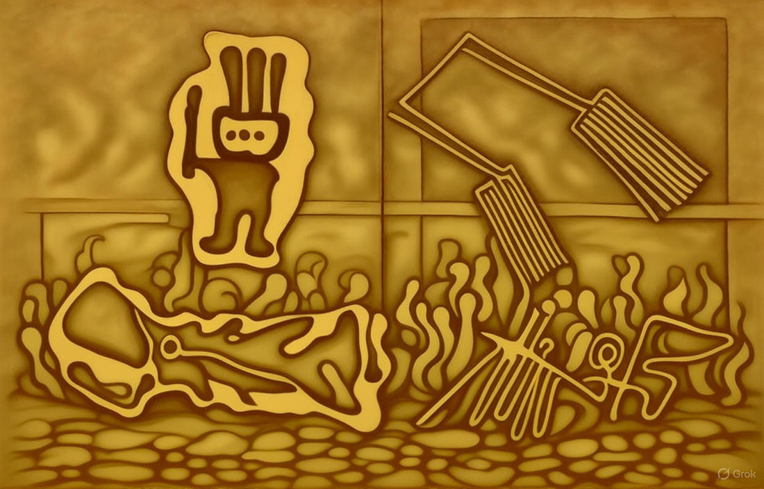 Satellite view of newly uncovered Nazca Lines showing humanoid and animal geoglyphs