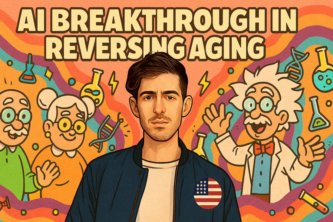 AI-driven age reversal breakthrough showing human cell rejuvenation under microscope