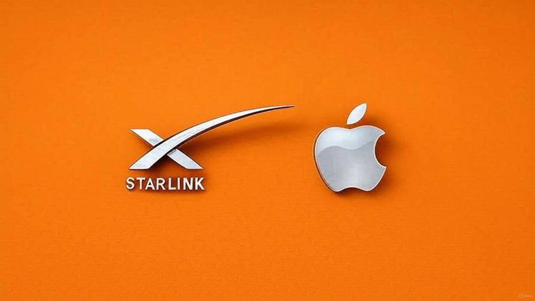 Apple logo and SpaceX rocket showing future satellite internet for iPhones