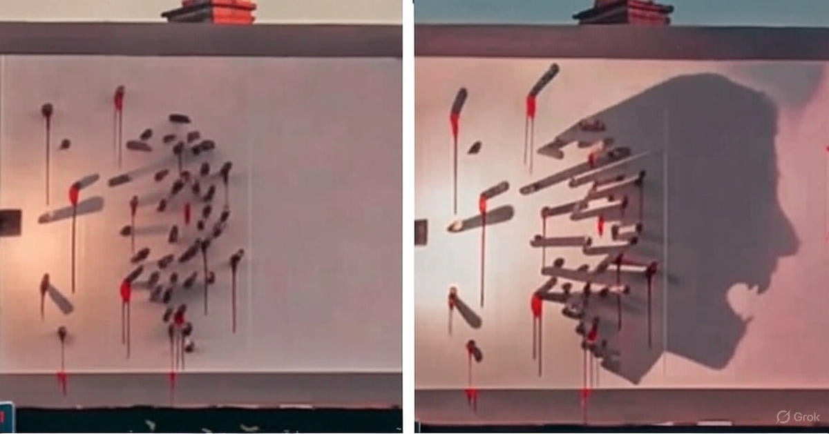 Dracula face illusion from wooden stakes on BBC ad campaign