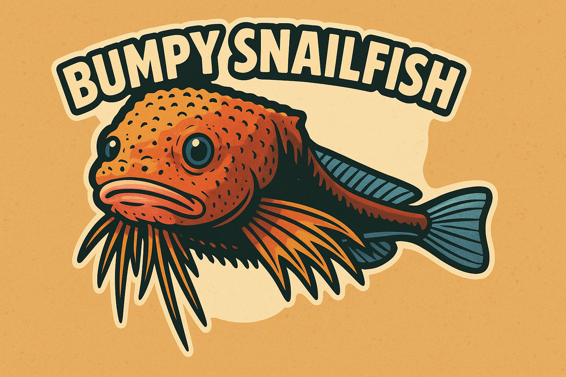 Close-up of the newly discovered Bumpy Snailfish, highlighting its wrinkly skin and cute underwater appearance.