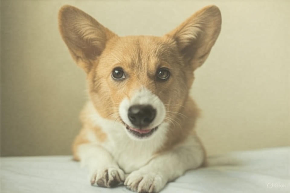 Funny wedding moment with ring bearer corgi Kobe splashing in fountain
