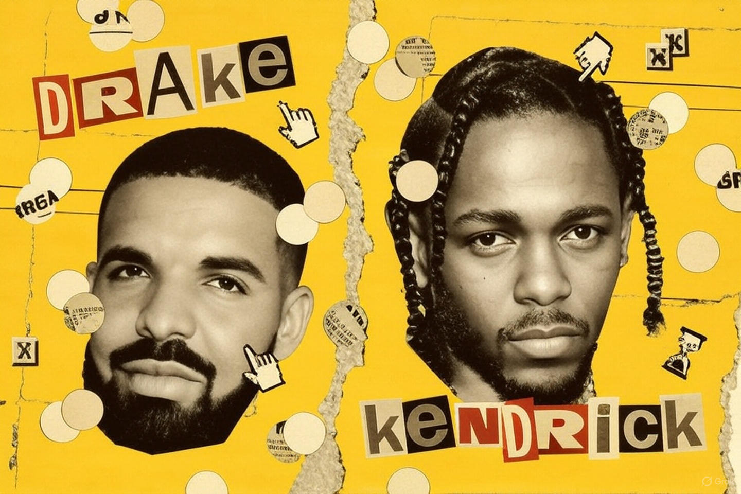 Illustration of Drake vs Kendrick Lamar with courtroom background symbolizing the legal battle over “Not Like Us.”