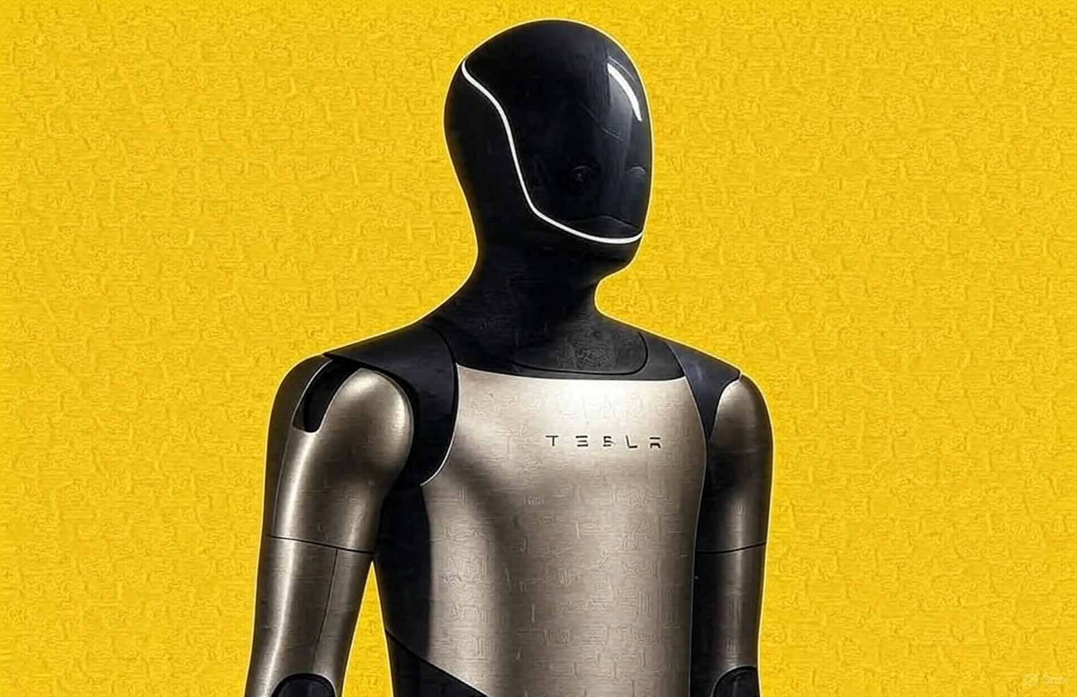 Optimus 2.5 robot standing near futuristic charging base during Tesla demonstration.