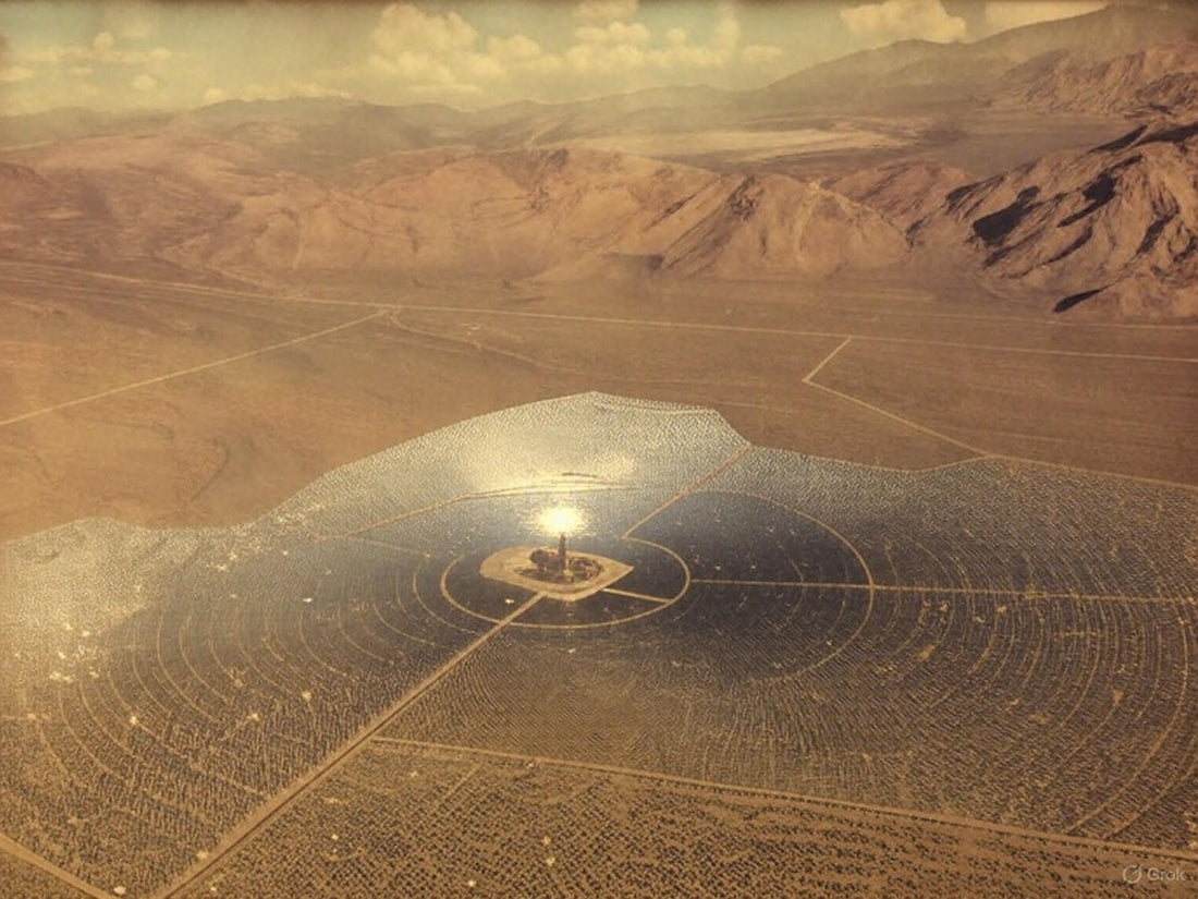 Workers maintaining heliostat mirrors at Ivanpah Solar Plant, a $2.2 billion renewable energy project in California
