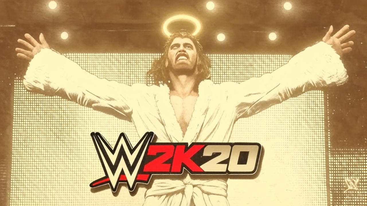 Jesus wrestler performing surreal wrestling stunt in ring with opponents failing to touch him