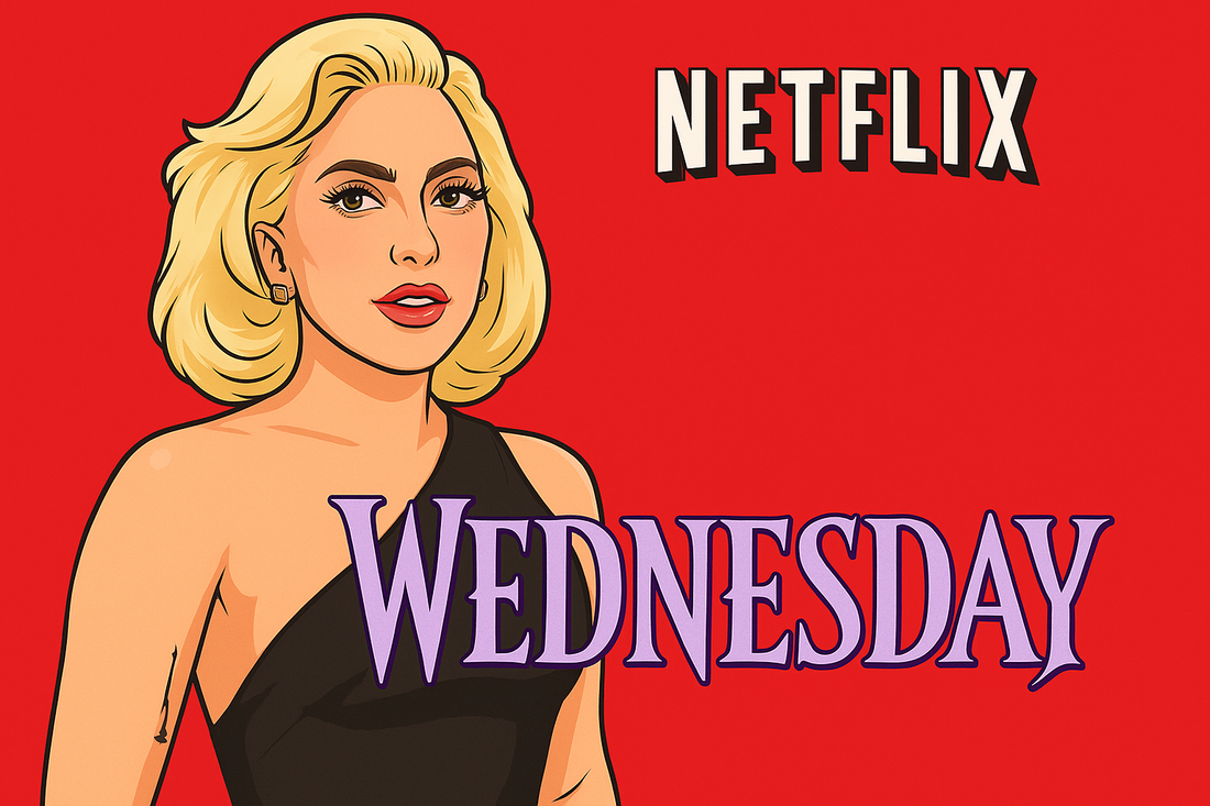 Netflix viral tweet featuring Lady Gaga ghostly character guiding Wednesday Addams in Season 2
