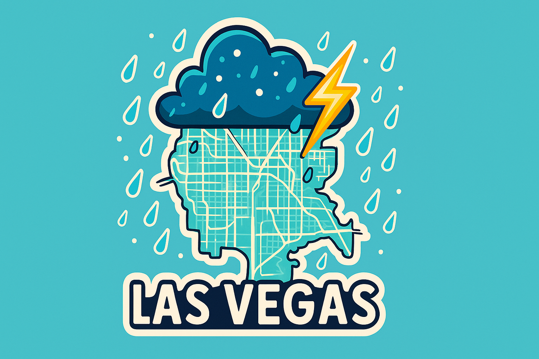 Stormy skies over Las Vegas with rain clouds and cooler temperatures in early September
