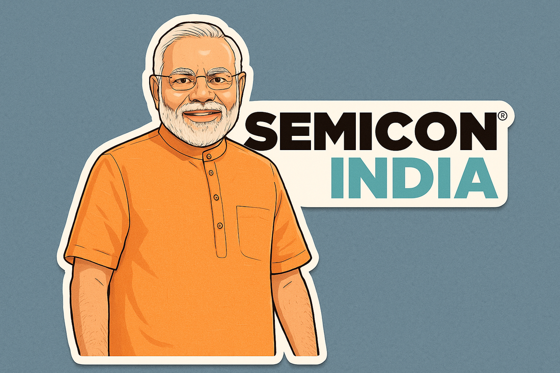 A wide view of Semicon India 2025 exhibition showcasing chip design and manufacturing innovations in India.