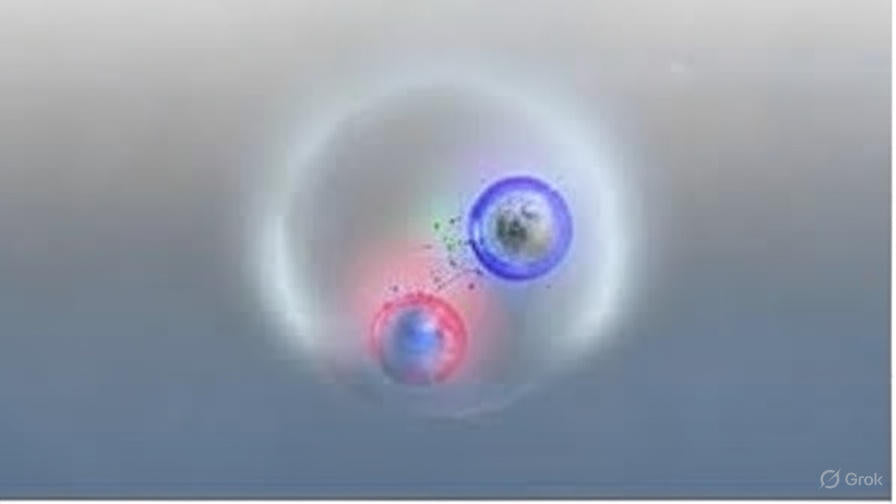 Particle track visualization showing top quark decay in heavy-ion collisions, helping scientists study the early universe’s matter.